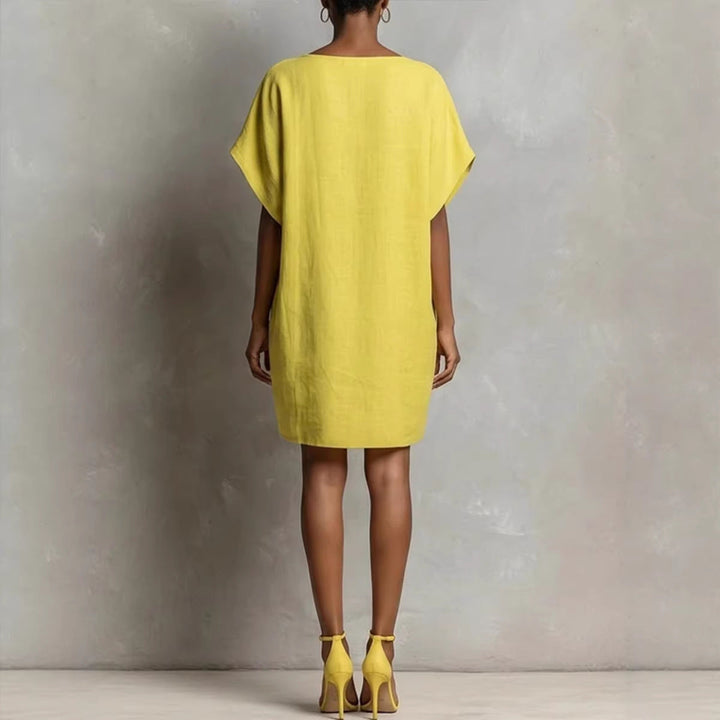 Hulina - Casual Linen Dress With Pockets