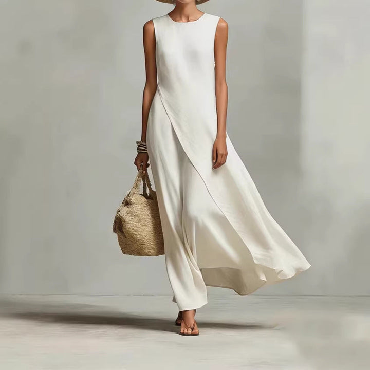 Hishina - Sleeveless Asymmetrical Linen Maxi Dress