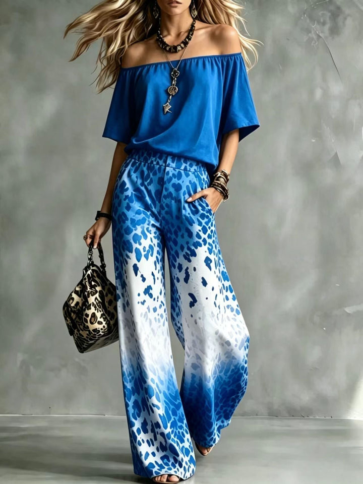 Rinia - Off-Shoulder Top And Printed Trouser Set