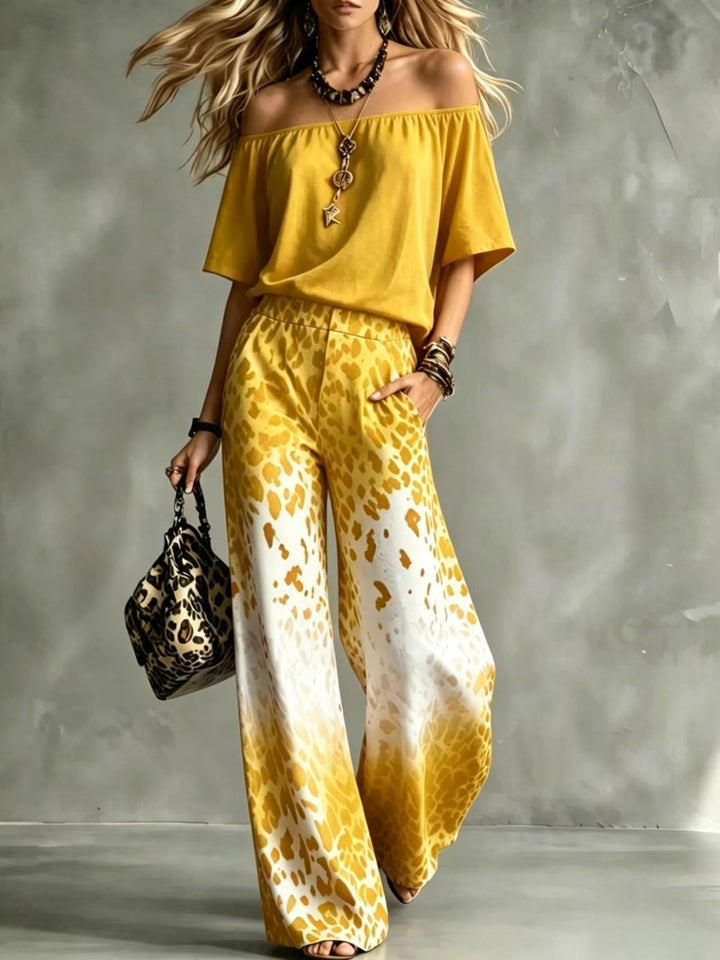 Rinia - Off-Shoulder Top And Printed Trouser Set