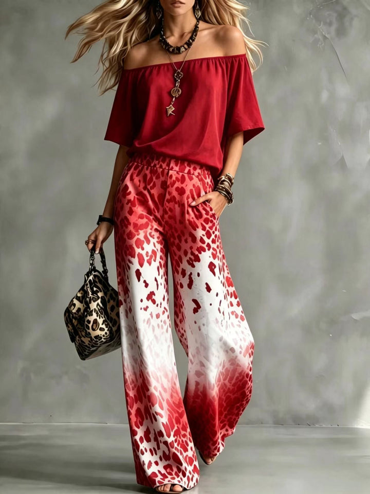 Rinia - Off-Shoulder Top And Printed Trouser Set