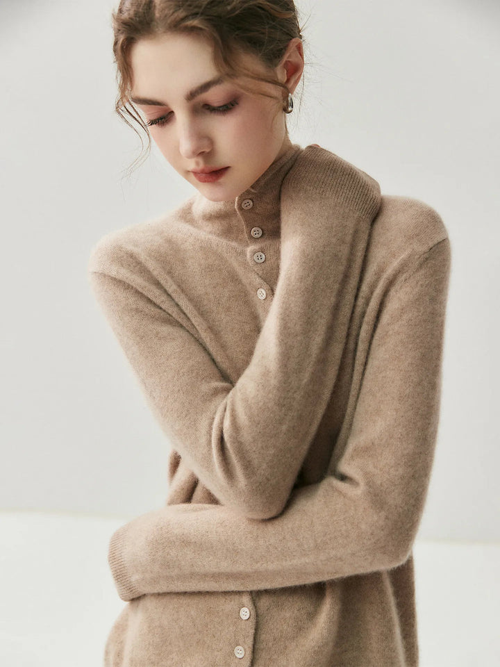 Areum - Long Sleeve Cashmere Cardigan With Button