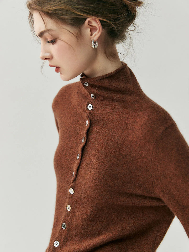 Areum - Long Sleeve Cashmere Cardigan With Button