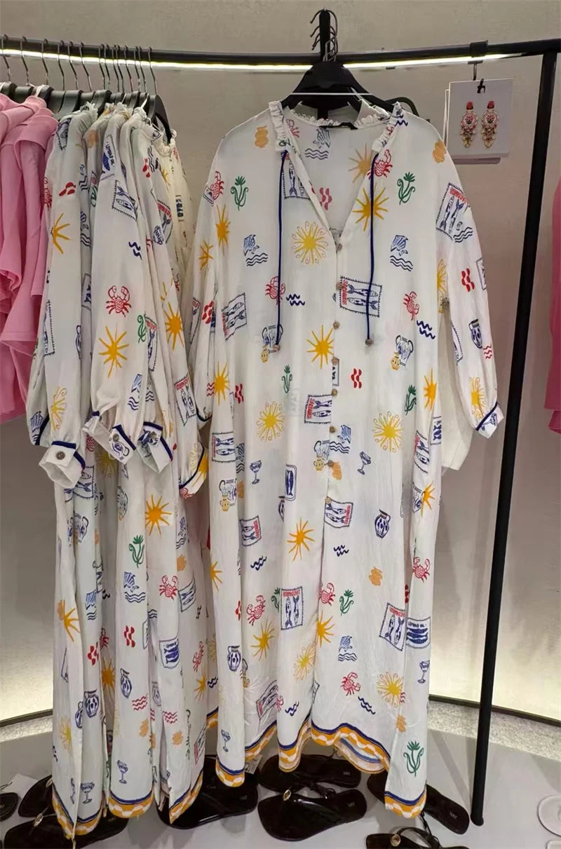 Maris - Long Dress with Print and Sleeves
