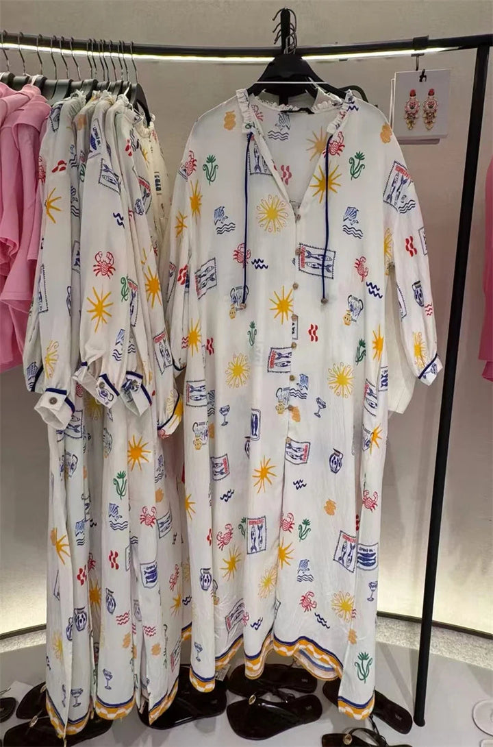 Maris - Long Dress with Print and Sleeves