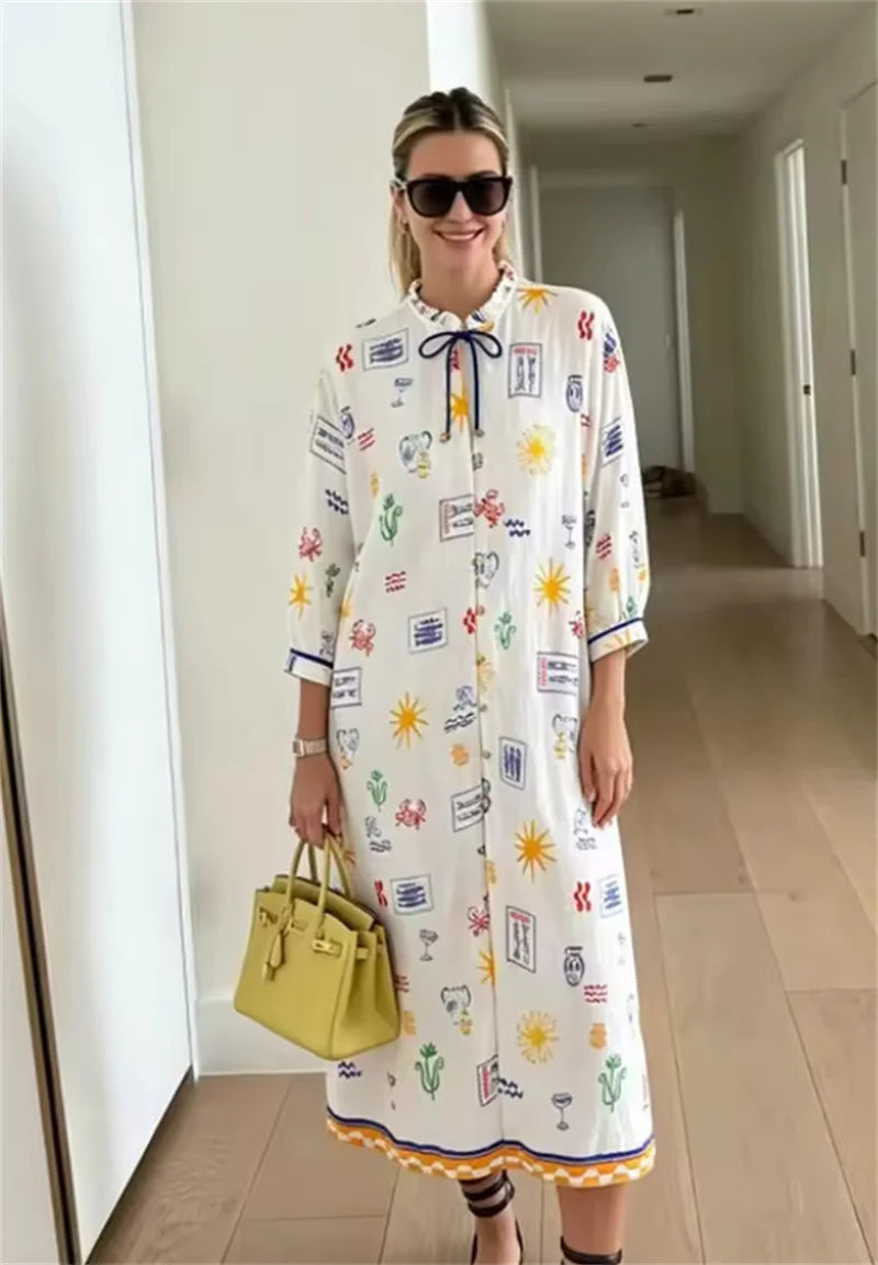 Maris - Long Dress with Print and Sleeves