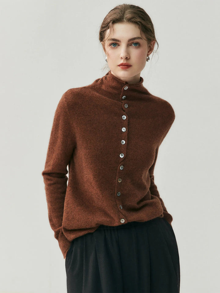 Areum - Long Sleeve Cashmere Cardigan With Button