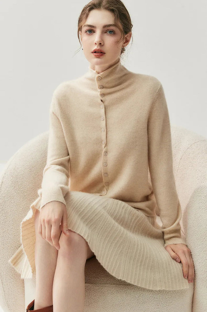 Areum - Long Sleeve Cashmere Cardigan With Button