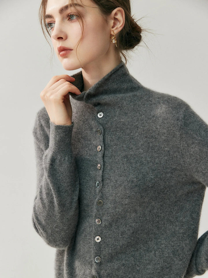 Areum - Long Sleeve Cashmere Cardigan With Button
