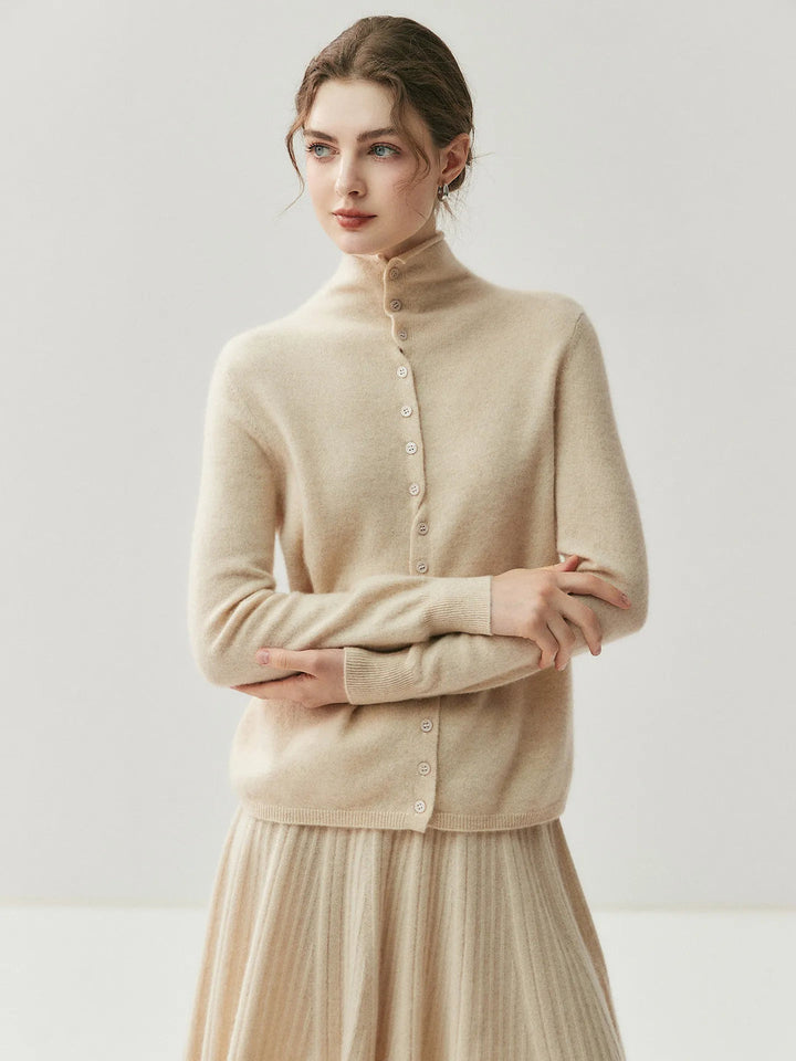 Areum - Long Sleeve Cashmere Cardigan With Button