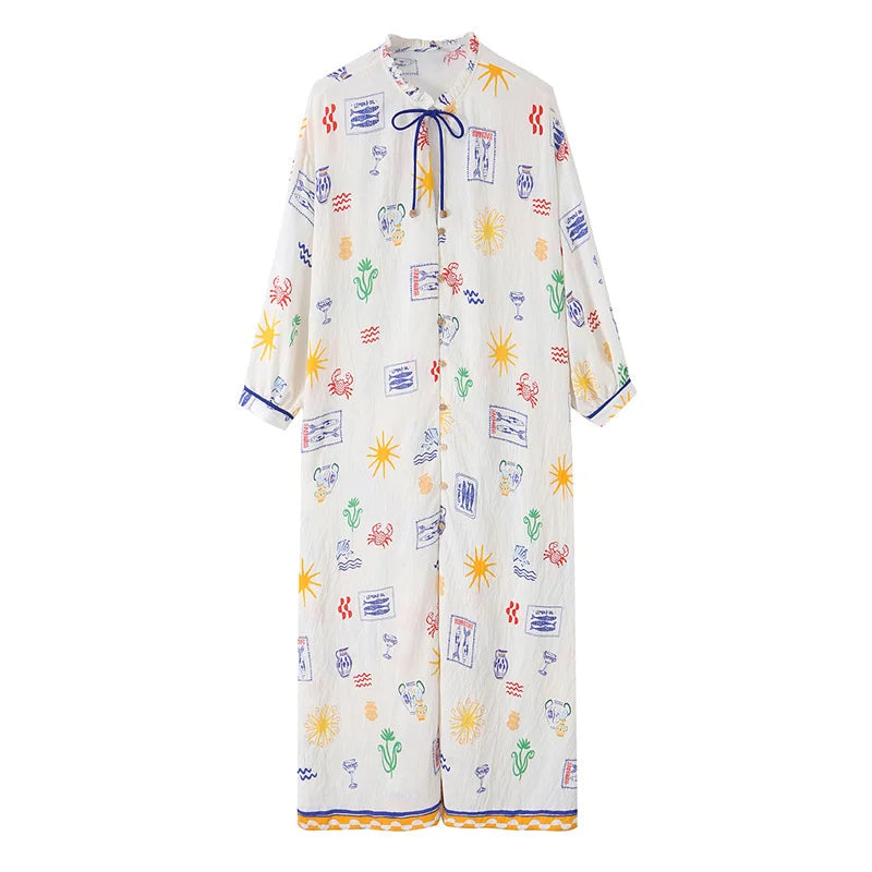 Maris - Long Dress with Print and Sleeves