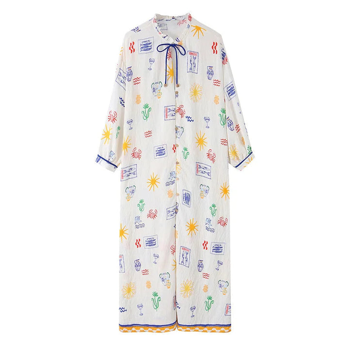 Maris - Long Dress with Print and Sleeves