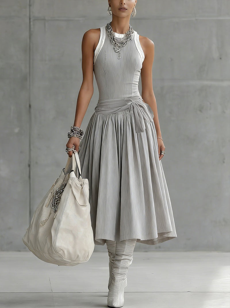 Chotika -  Ribbed Sculpted Top and Draped Midi Skirt Set