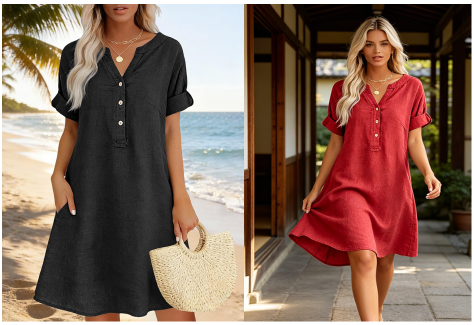 Jolande - V-Neck Tunic Dress With Pockets