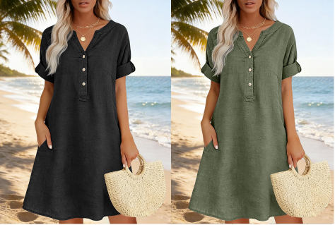 Jolande - V-Neck Tunic Dress With Pockets
