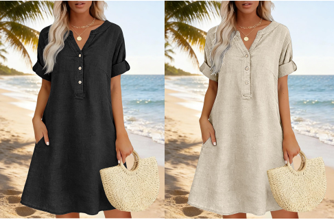 Jolande - V-Neck Tunic Dress With Pockets