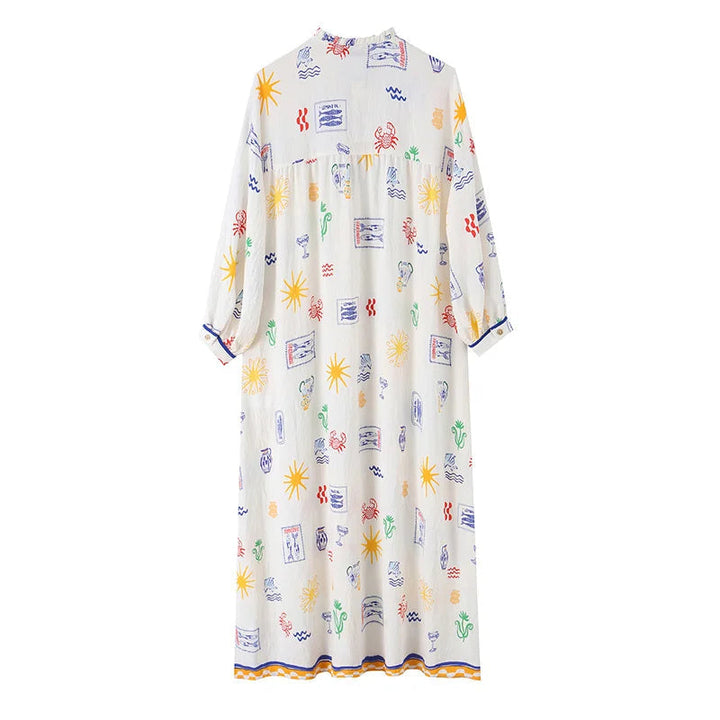Maris - Long Dress with Print and Sleeves
