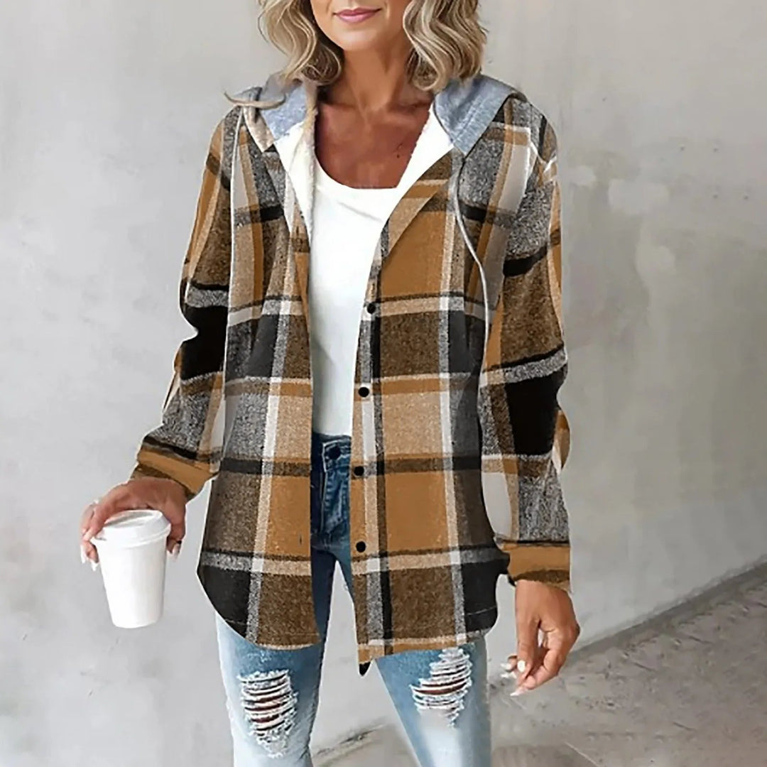 Geneiova - Jacket With Plaid Pattern and Drawstring Hood