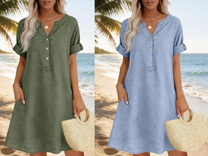 Jolande - V-Neck Tunic Dress With Pockets