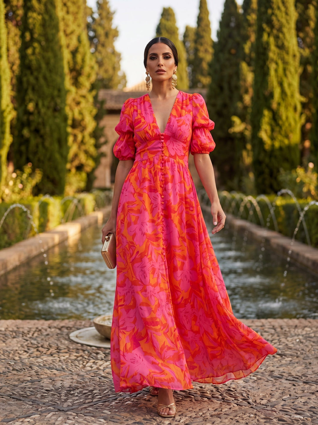 Zinnia - Vibrant Floral V-Neck Maxi Dress