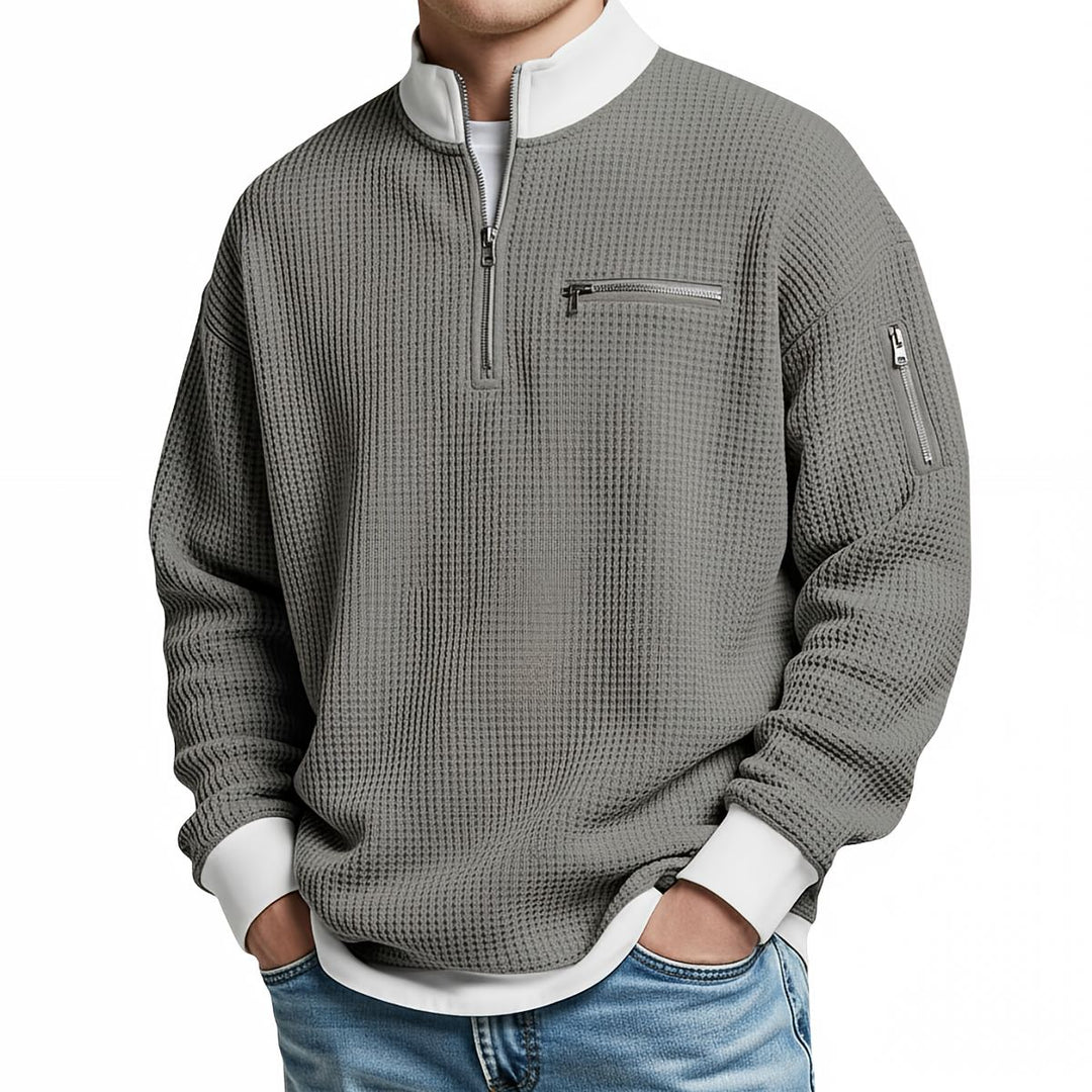 Osricen - Elegant Knit Sweater With Half Zip