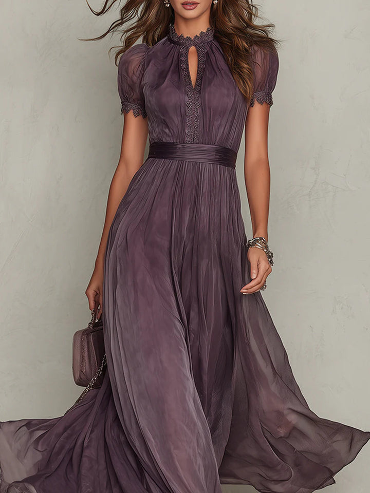 Cynthy - Flowing Plum Maxi Dress With Lace