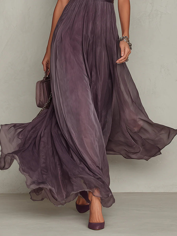 Cynthy - Flowing Plum Maxi Dress With Lace