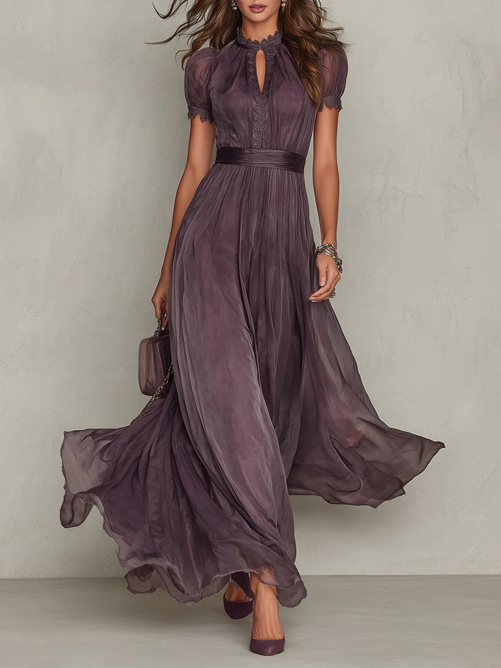 Cynthy - Flowing Plum Maxi Dress With Lace