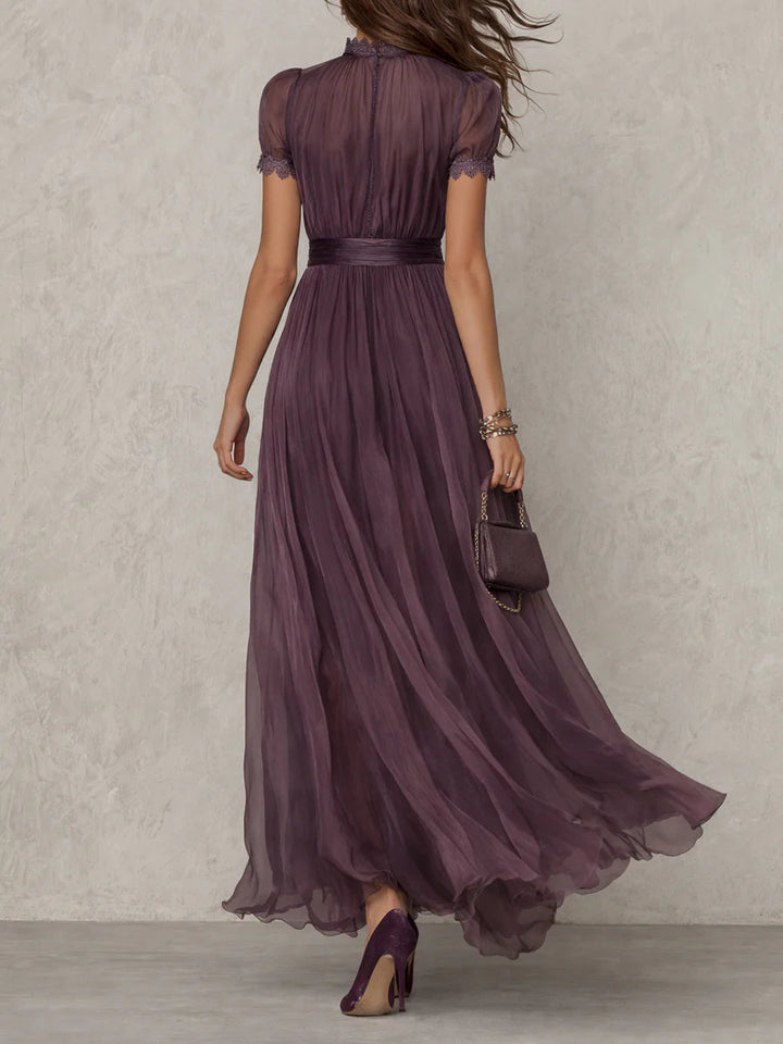 Cynthy - Flowing Plum Maxi Dress With Lace