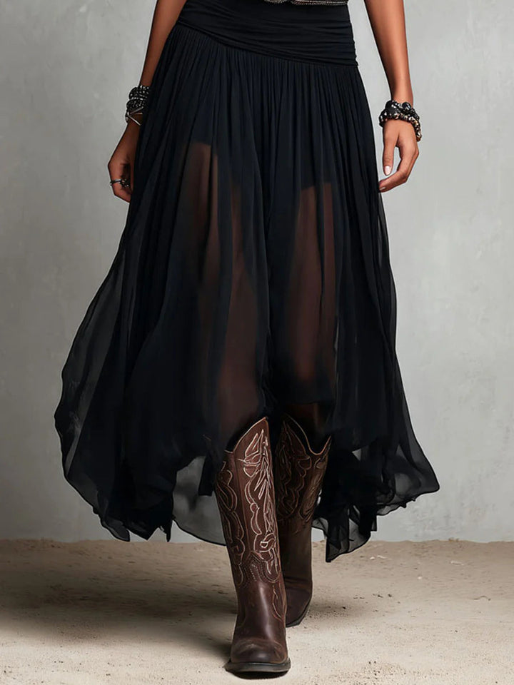 Odetta - Elegant Tulle Maxi Dress With Belt