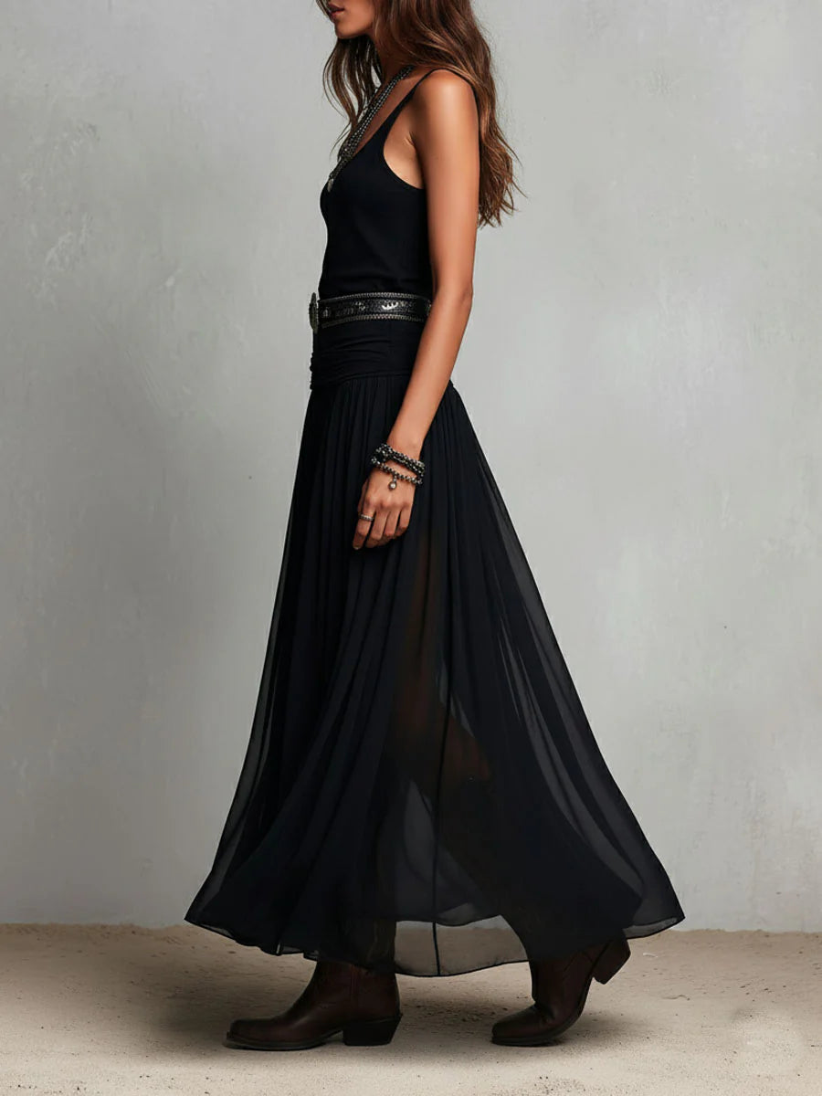 Odetta - Elegant Tulle Maxi Dress With Belt
