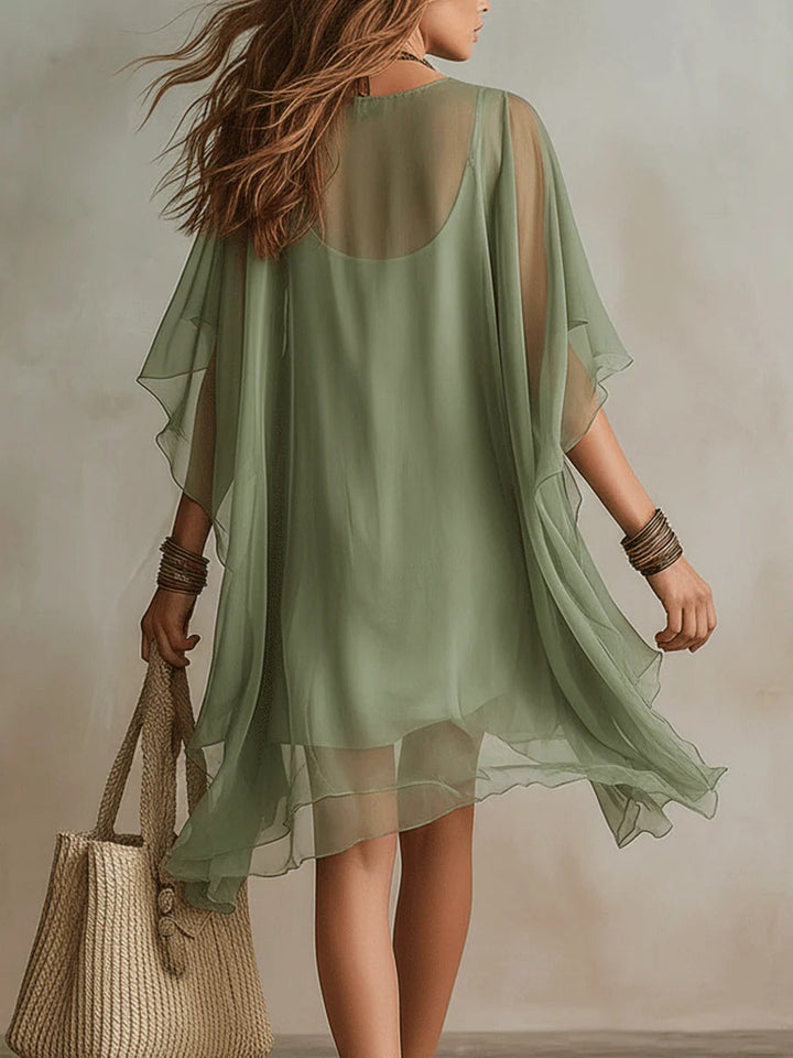 Sadet - Sage Chiffon V-Neck Mini Dress