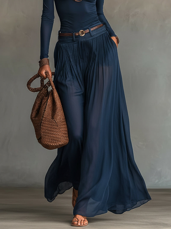 Hnisa - One Shoulder Pleated Wide Leg Jumpsuit