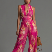 Lamai -  Elegant Pleated Halter Wide Leg Jumpsuit