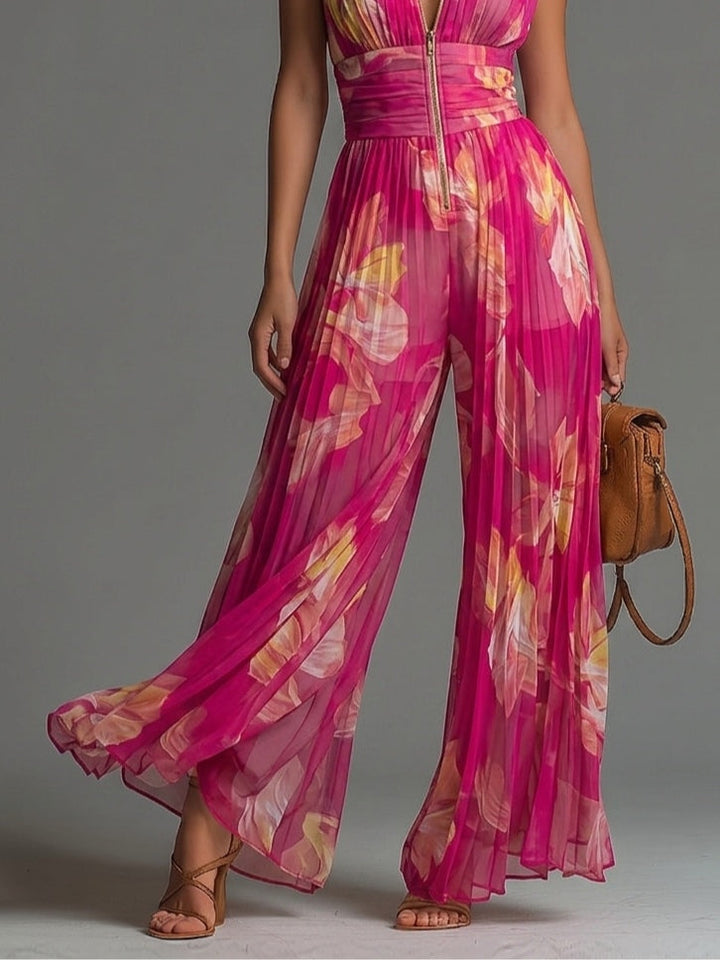 Lamai -  Elegant Pleated Halter Wide Leg Jumpsuit