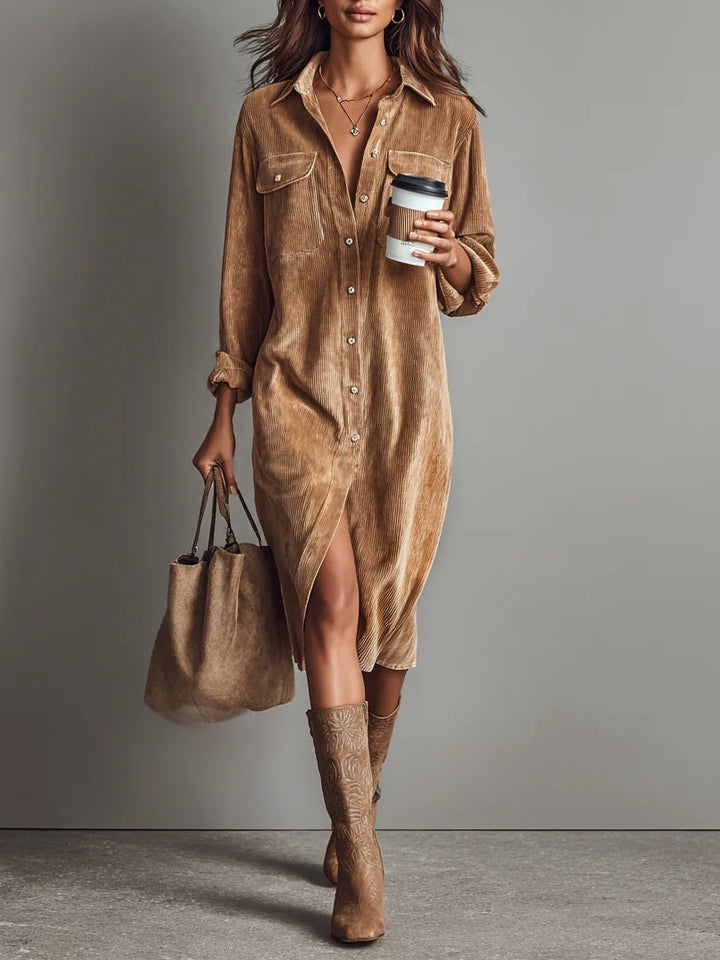 Elyselalina - Shirt Dress With Corduroy Texture and Pockets