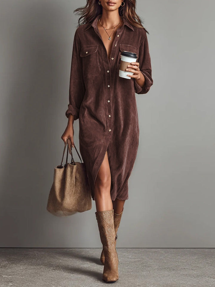 Elyselalina - Shirt Dress With Corduroy Texture and Pockets