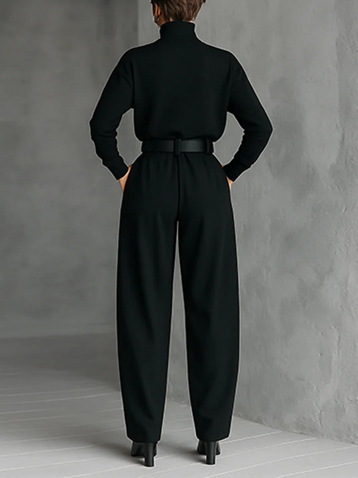 Laurira - Turtleneck Wide Leg Belted Jumpsuit