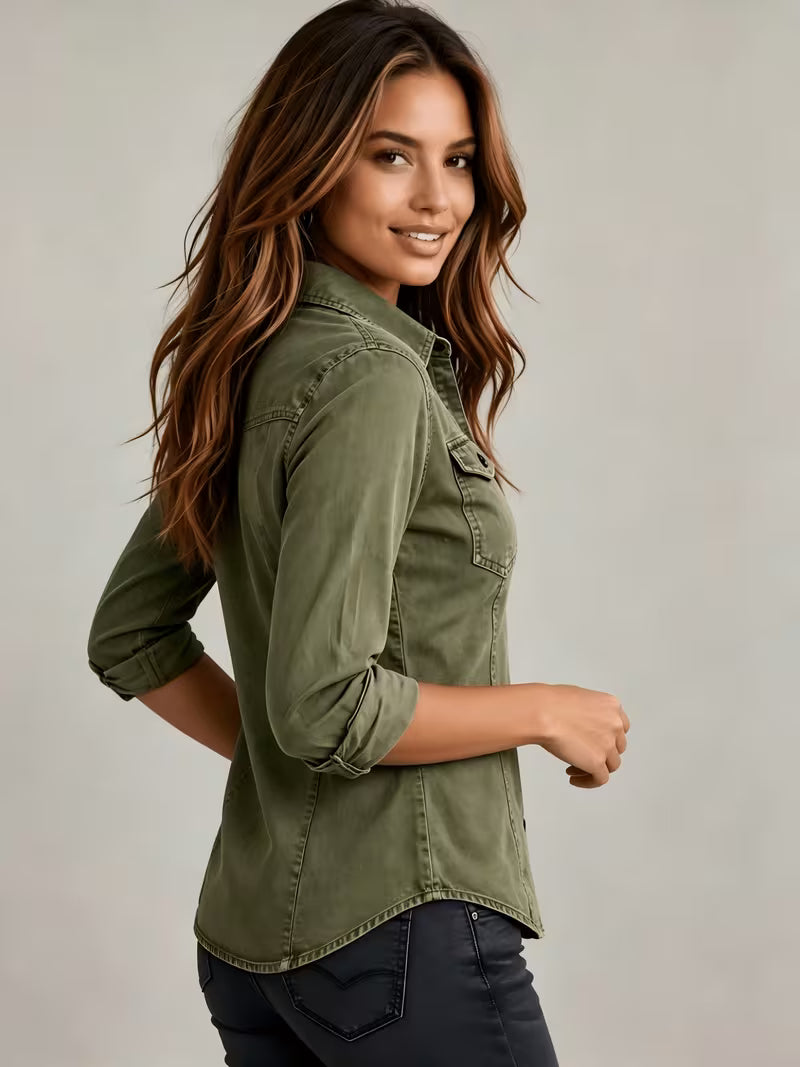 Rihana - Vintage Denim Cinched Collar Top