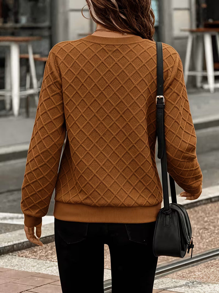 Juliet - Long Sleeve Textured Zip Neck Sweatshirt
