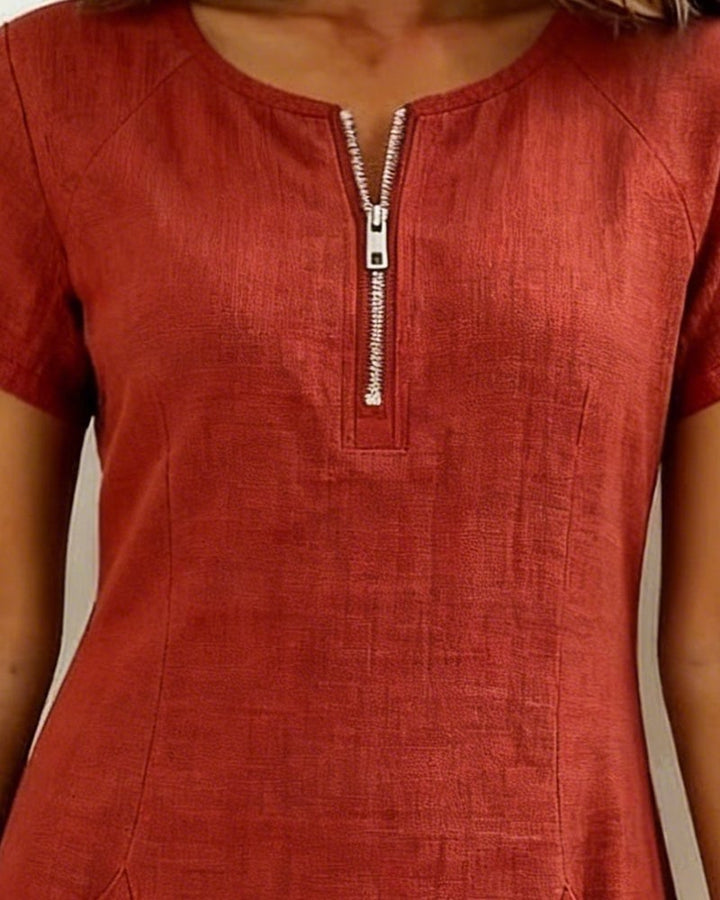 Krystan - Short Sleeve Utility Dress With Front Zip