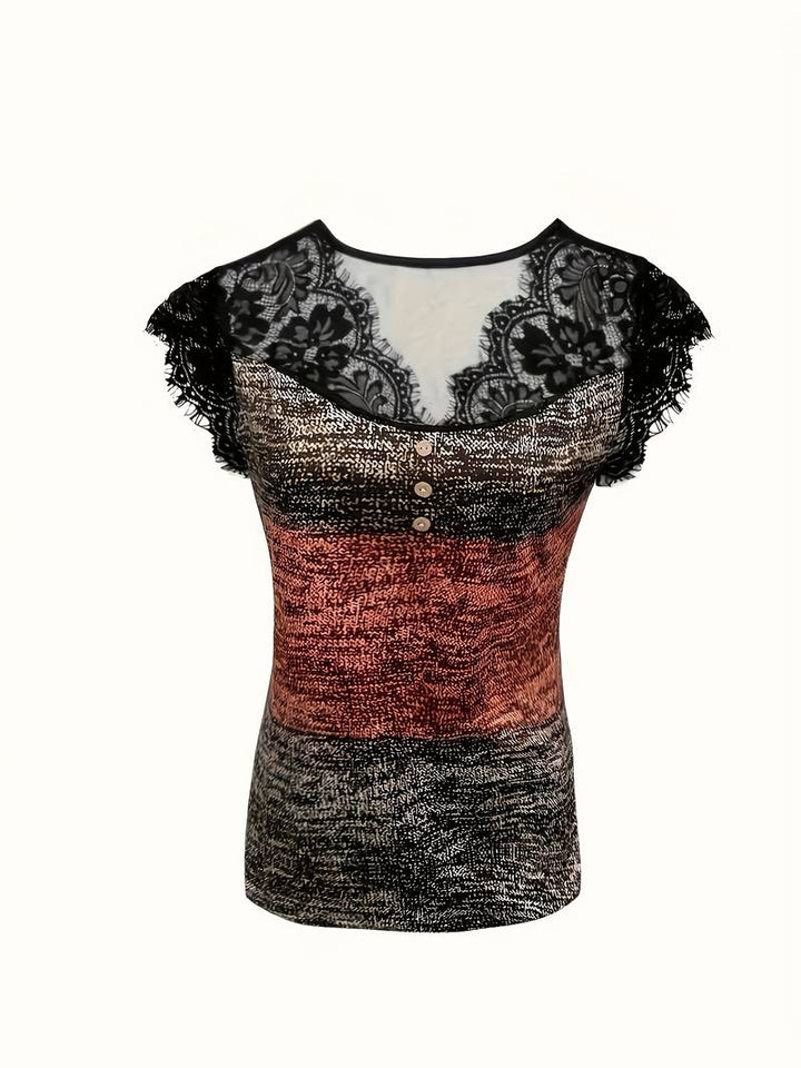 Sydona - Casual Lace Collared Short Sleeve T-shirt