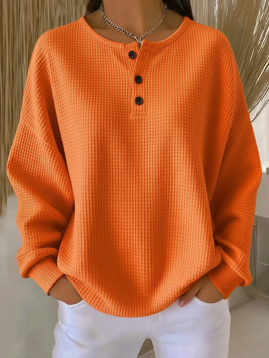 Lianetta - Waffle-Knit Henley Sweatshirt