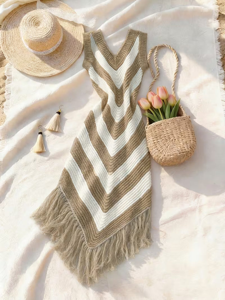 Foley - Fringe Hem Stretch Beach Cover-Up Dress