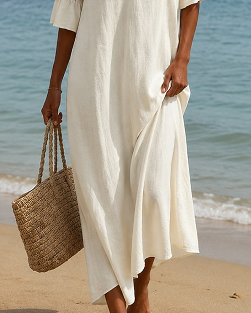 Nellina - Deep V-neck Dress With Ruffled