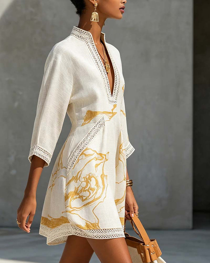 Soeun - High Neck Dress With Half Hollow Sleeve