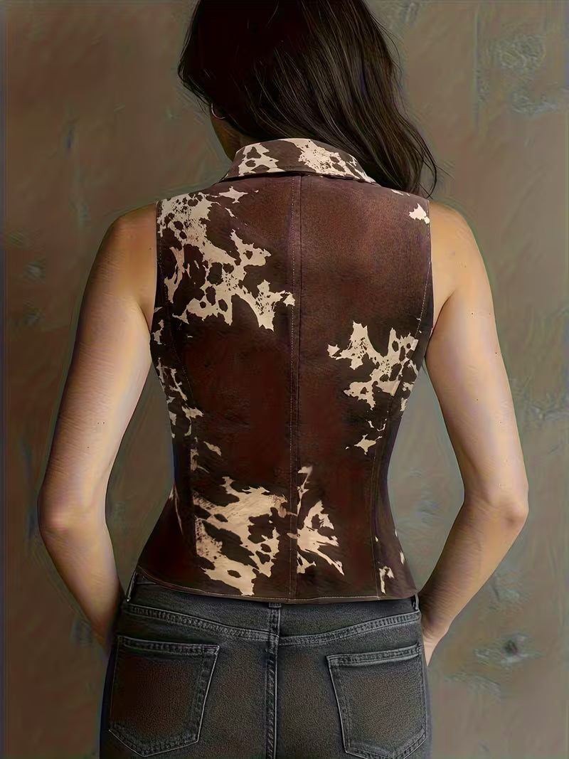 Laong  - Turn-Collar Suede Single-Breasted Slim Vest