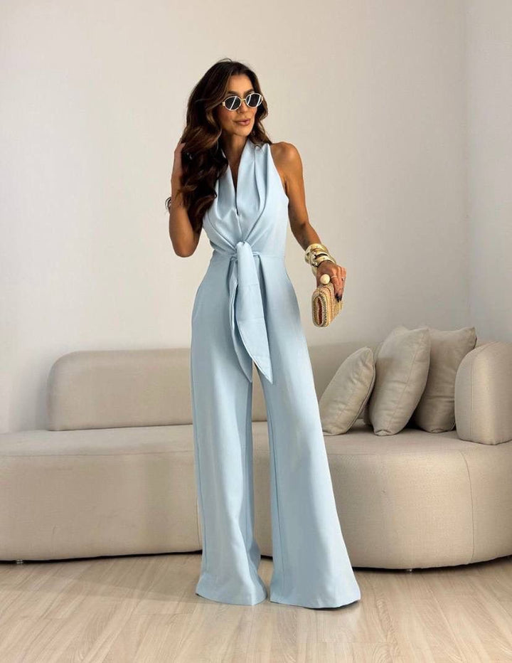 Kamwi - Elegant Draped Neck Jumpsuit With Wide Leg