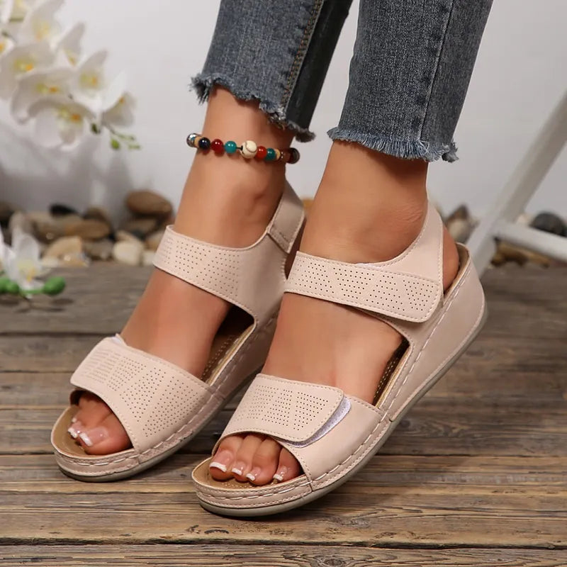 Tanaeva - Comfortable Velcro Wedge Sandals
