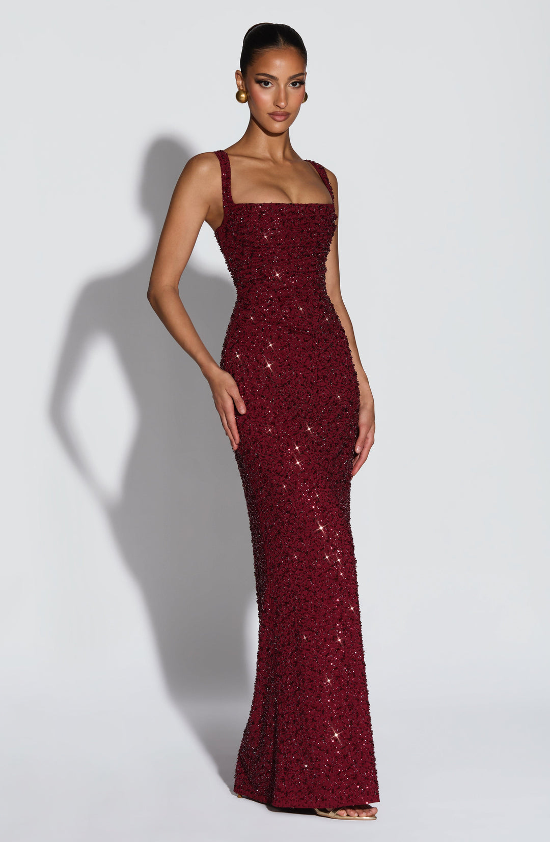 Rekina - Sequin Square Neck Maxi Dress